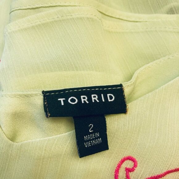 Torrid Sophie Chiffon Embroidered Swing Cami Top Plus Size 2 2X 18 20 Sunny Lime - Picture 5 of 9